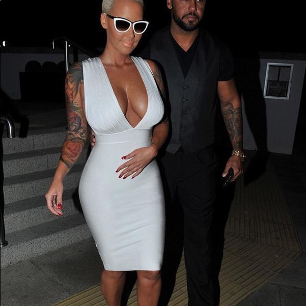 House of CB White Deep V Bandage Dress